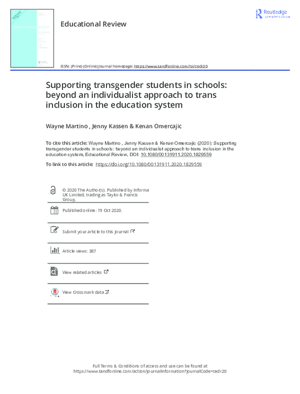 (PDF) Supporting transgender students in schools: beyond an ...