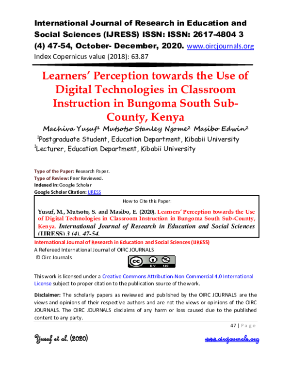 (PDF) Learners' Perception towards the Use of Digital Technologies in ...