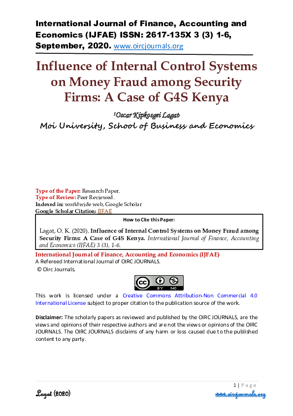 (PDF) Influence of Internal Control Systems on Money Fraud among ...