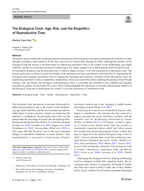 (PDF) The Biological Clock Age, Risk, and the Biopolitics of