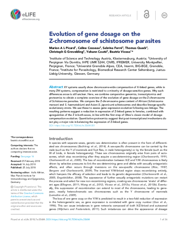 (PDF) Evolution of gene dosage on the Z-chromosome of schistosome parasites