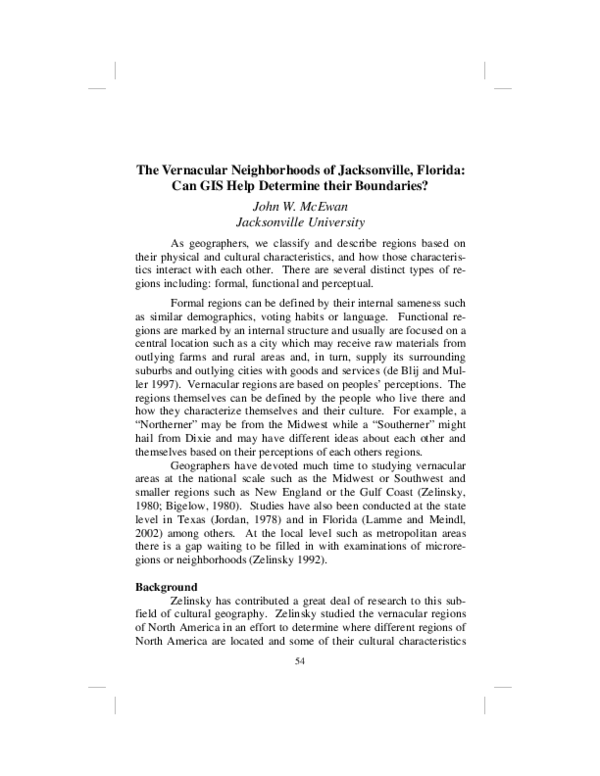 (PDF) The Vernacular Neighborhoods of Jacksonville, Florida Can GIS