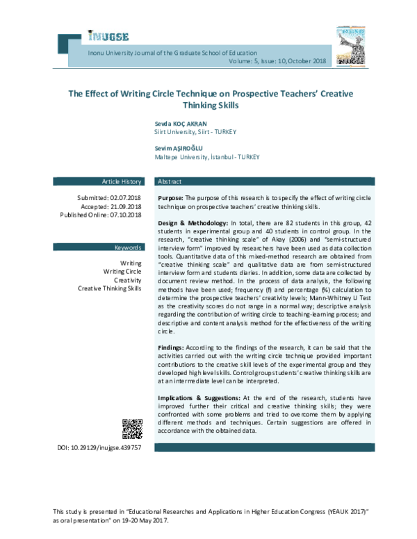 (PDF) The Effect of Writing Circle Technique on Prospective Teachers ...