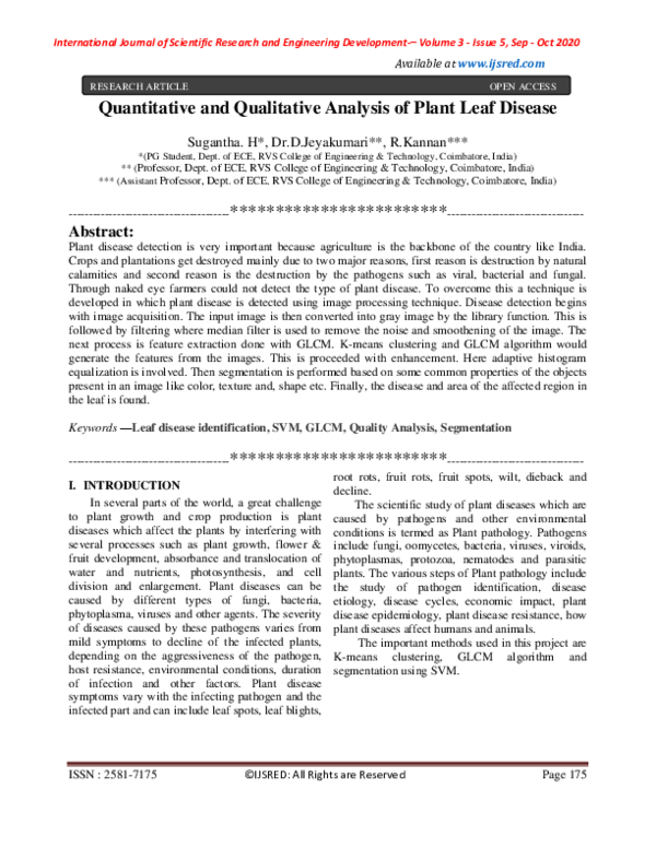 (PDF) Quantitative and Qualitative Analysis of Plant Leaf Disease