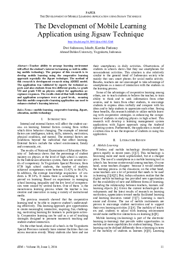 (PDF) The Development of Mobile Learning Application using Jigsaw Technique