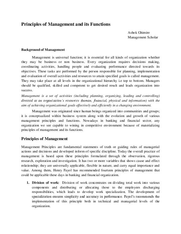(PDF) Principles of Management and its Functions