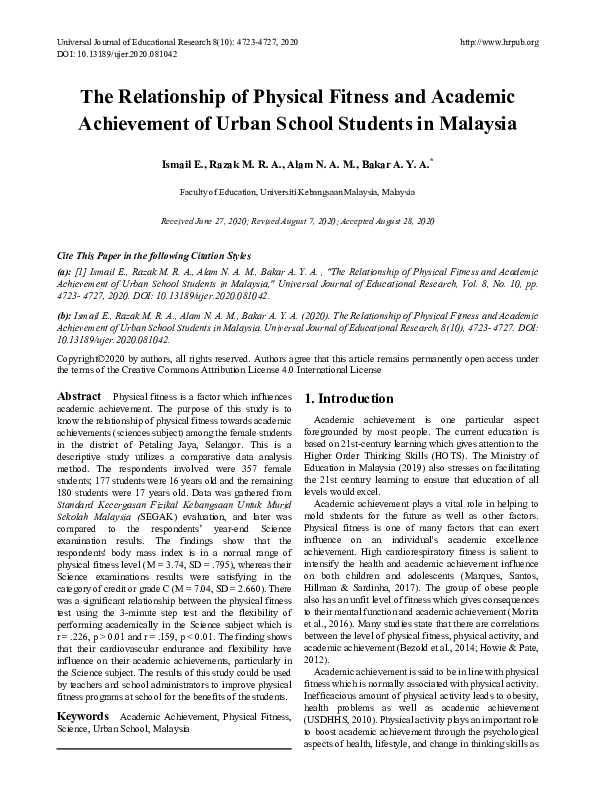 (PDF) The Relationship of Physical Fitness and Academic Achievement of ...