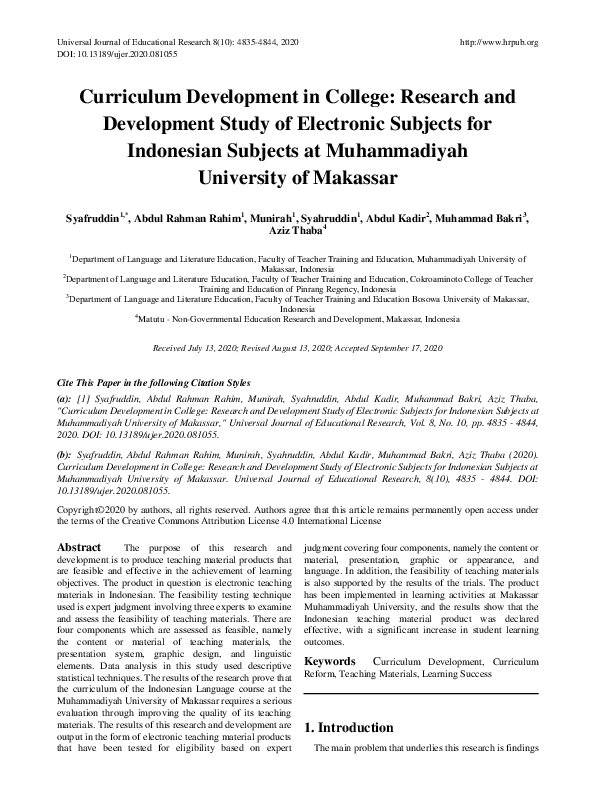 (PDF) Curriculum Development in College: Research and Development Study ...