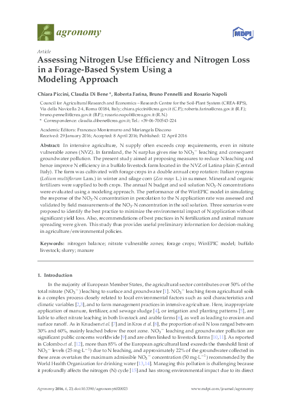 (PDF) Assessing Nitrogen Use Efficiency and Nitrogen Loss in a Forage ...