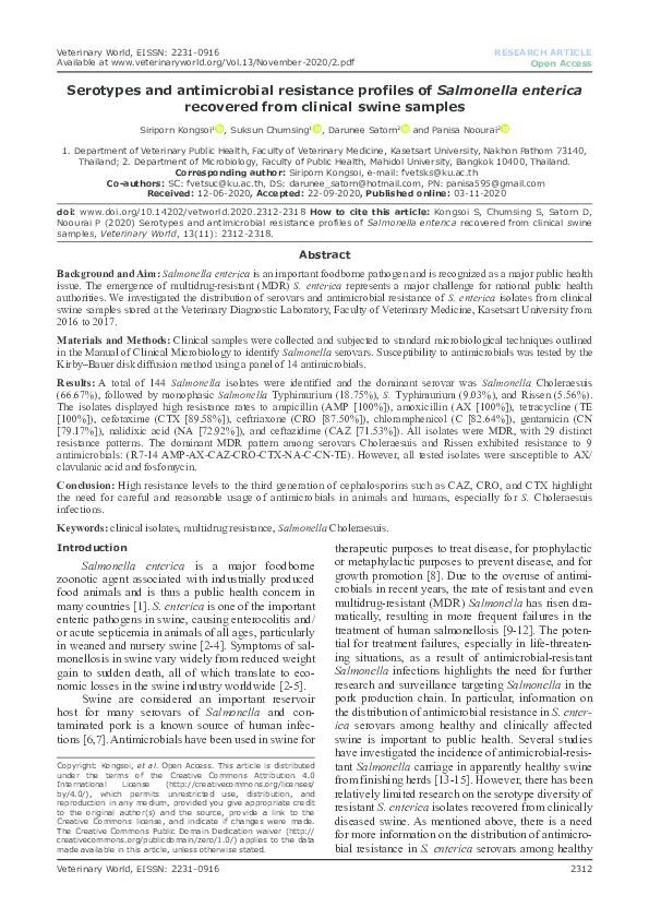 (PDF) Serotypes and antimicrobial resistance profiles of Salmonella ...