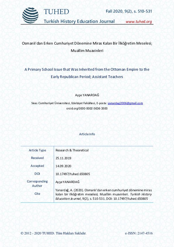 (PDF) TUHED Turkish History Education Journal
