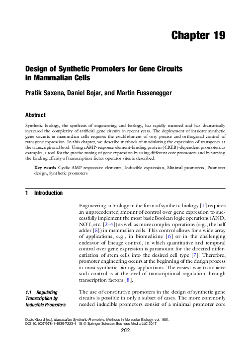 (PDF) Design of Synthetic Promoters for Gene Circuits in Mammalian Cells