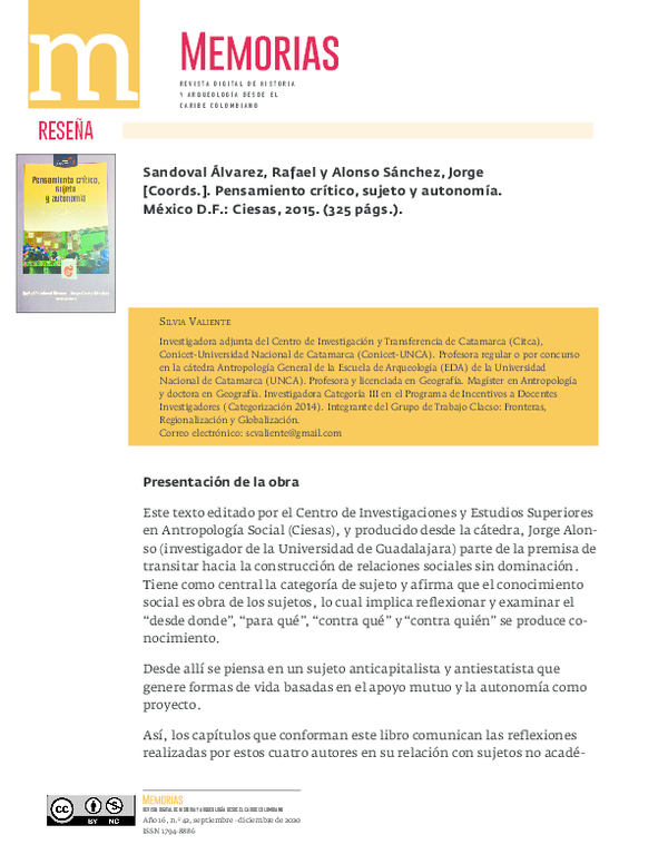 Resena de Libro Pensamiento critico sujeto y autonomia en maqueta