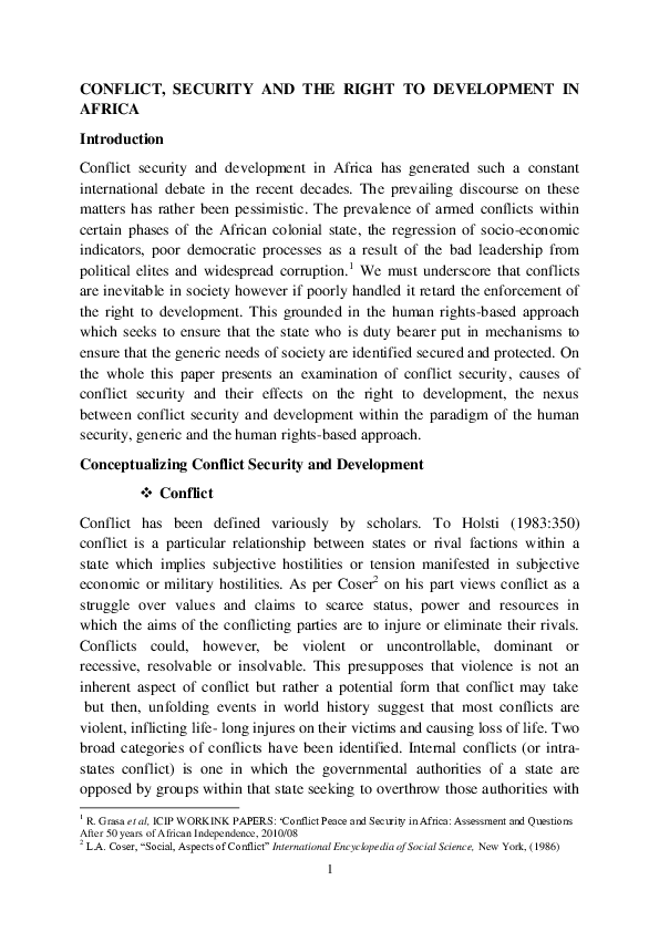 (PDF) CONFLICT, SECURITY AND THE RIGHT TO DEVELOPMENT IN AFRICA
