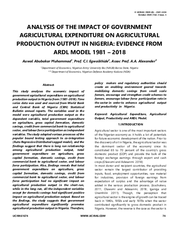 (PDF) ANALYSIS OF THE IMPACT OF GOVERNMENT AGRICULTURAL EXPENDITURE ON ...