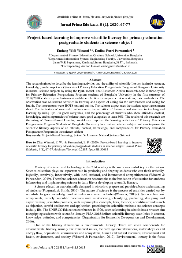 (PDF) Project-based learning to improve scientific literacy for primary ...