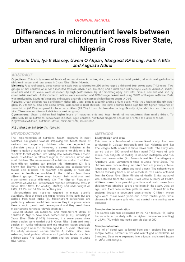(PDF) Differences in micronutrient levels between urban and rural ...