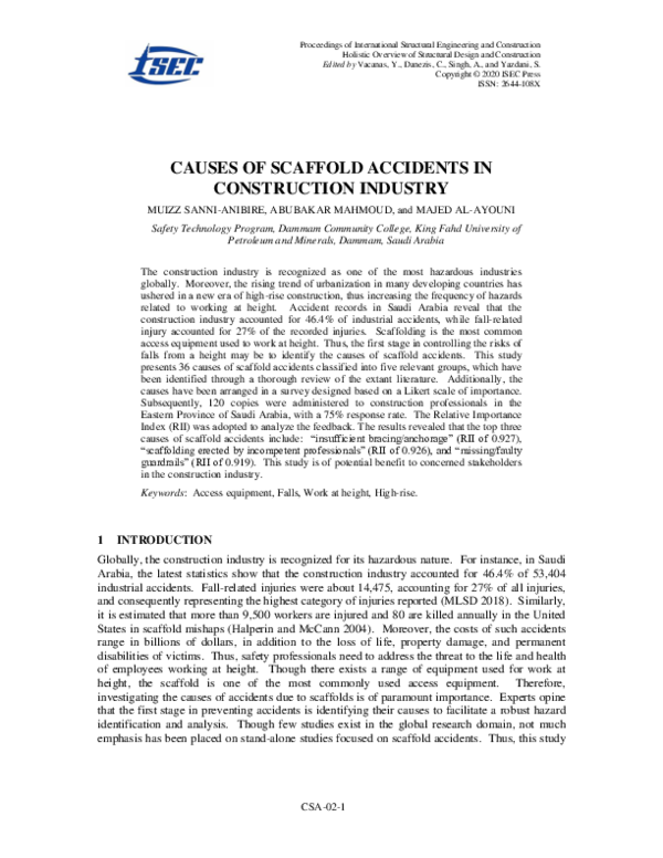 (PDF) Causes of scaffold accidents in construction industry