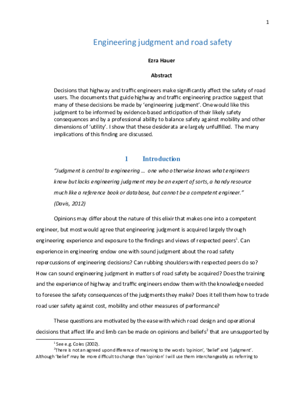 (DOC) Engineering judgment and road safety Ezra Hauer Academia.edu