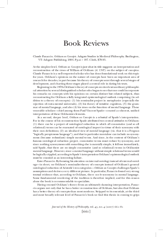 (PDF) Review: *Ockham on Concepts*, by Claude Panaccio, for the Journal ...