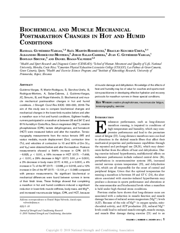 (PDF) BIOCHEMICAL AND MUSCLE MECHANICAL POSTMARATHON CHANGES IN HOT AND ...