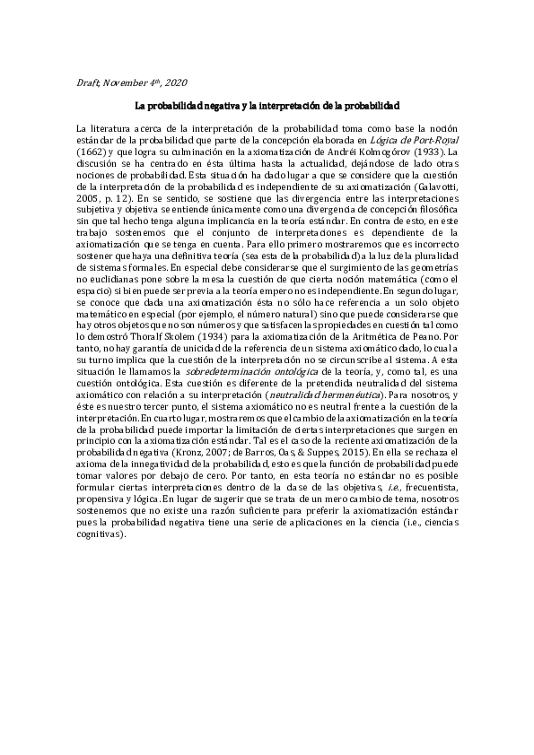 (PDF) La probabilidad negativa y la interpretacion de la probabilidad