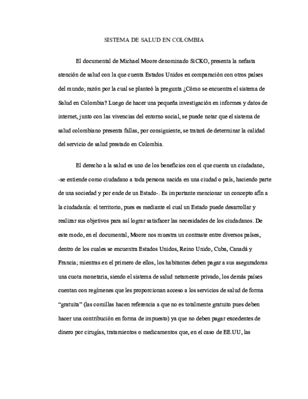 (DOC) SISTEMA DE SALUD EN COLOMBIA