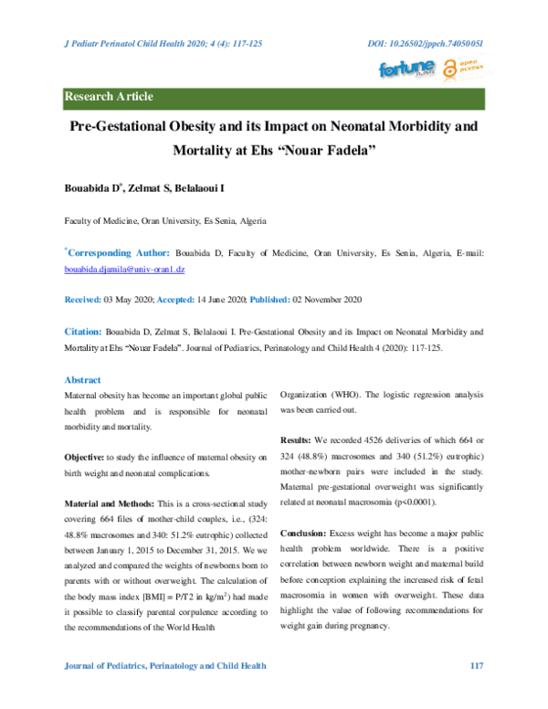(PDF) Pre-Gestational Obesity and its Impact on Neonatal Morbidity and ...