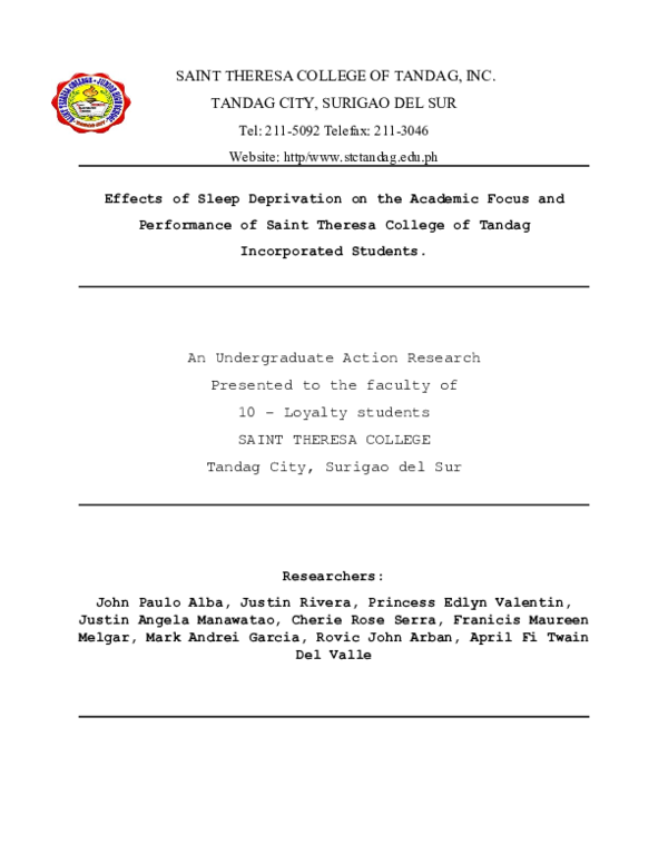 (DOC) Effects of Sleep Deprivation on the Academic Focus and