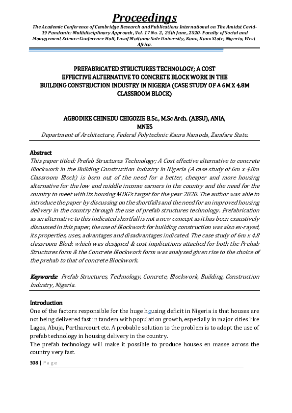 (PDF) PREFABRICATED STRUCTURES TECHNOLOGY; A COST EFFECTIVE ALTERNATIVE ...