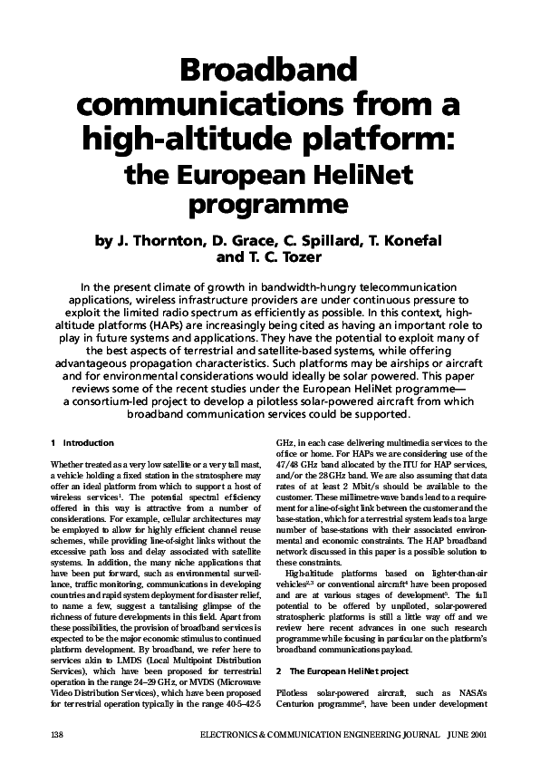 (PDF) Broadband communications from a high-altitude platform: the ...