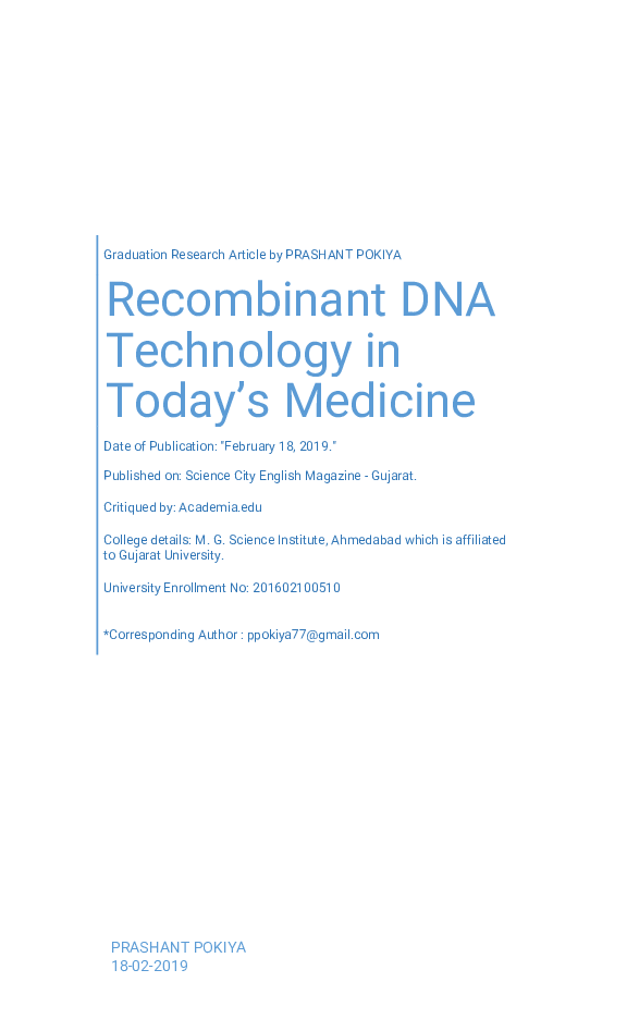 (PDF) DNA Technology In Todays Medicine Prashant Pokiya