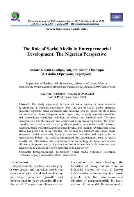 (PDF) The Role of Social Media in Entrepreneurial Development: The ...
