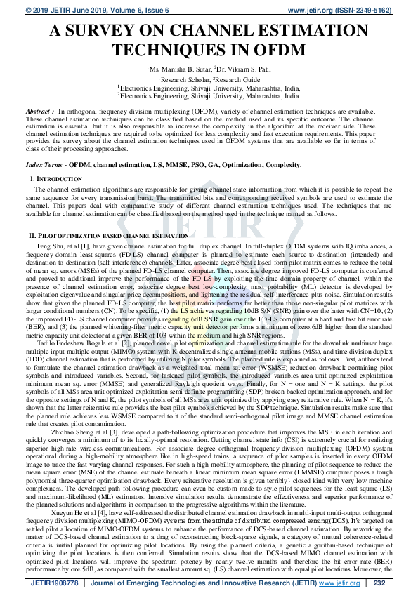 (PDF) A SURVEY ON CHANNEL ESTIMATION TECHNIQUES IN OFDM