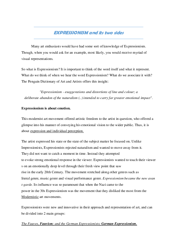 (PDF) EXPRESSIONISM and its two sides