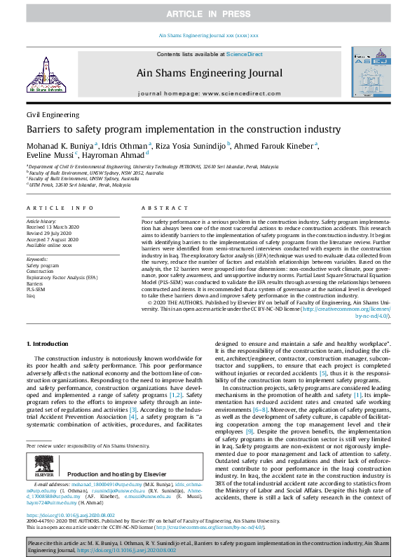 (PDF) Barriers to safety program implementation in the construction