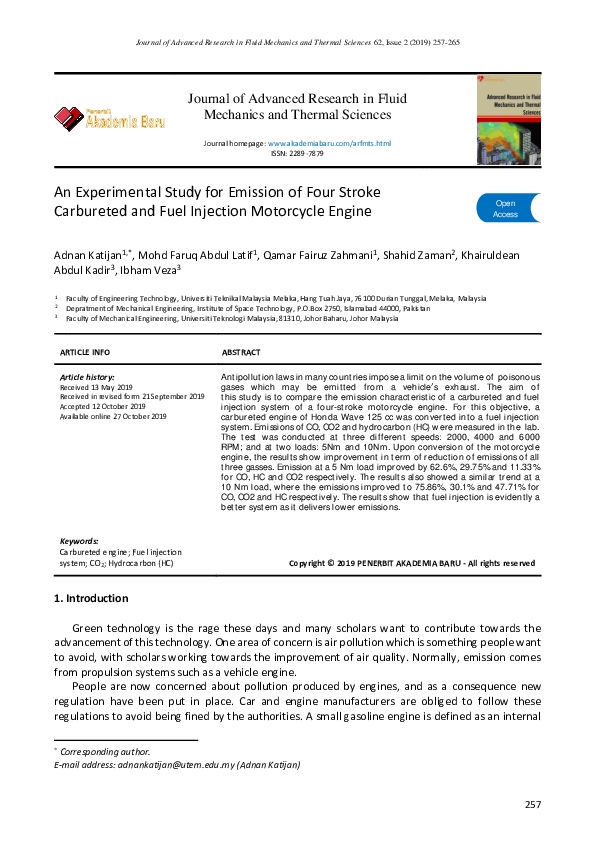 (PDF) An Experimental Study for Emission of Four Stroke Carbureted and