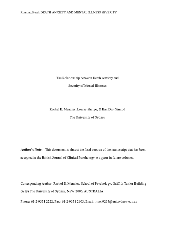 (PDF) The Relationship between Death Anxiety and Severity of Mental ...