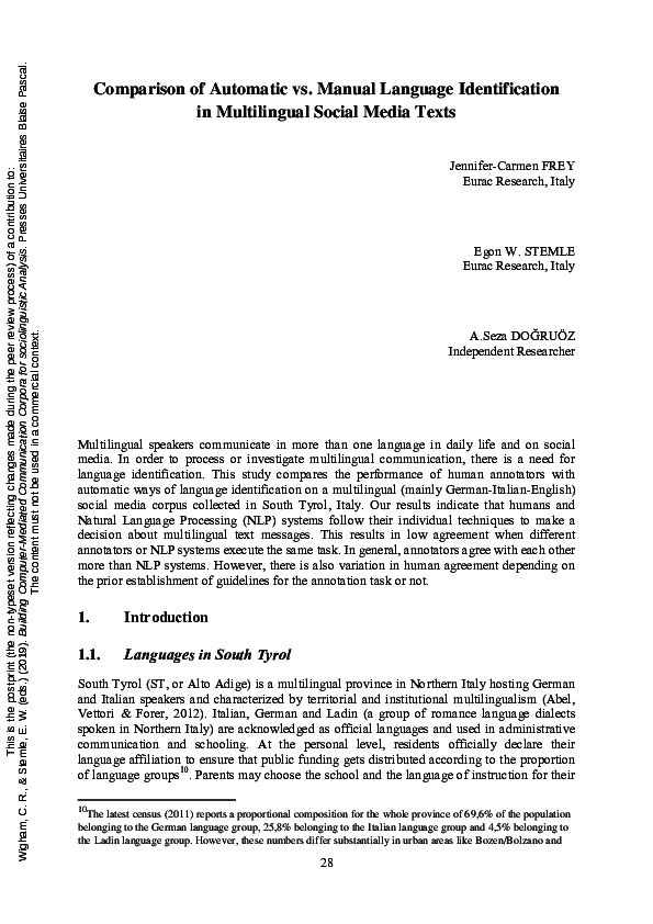 (PDF) Comparison of automatic and manuel annotation of multilingualism