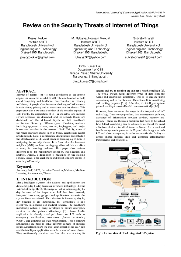 (PDF) Review on the Security Threats of Internet of Things