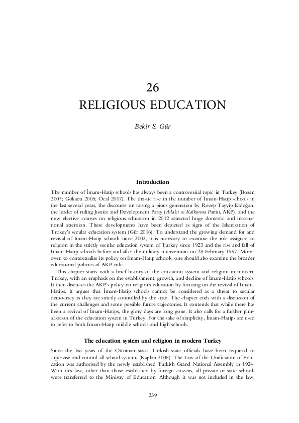 (PDF) Religious Education and İmamHatip Schools in Turkey