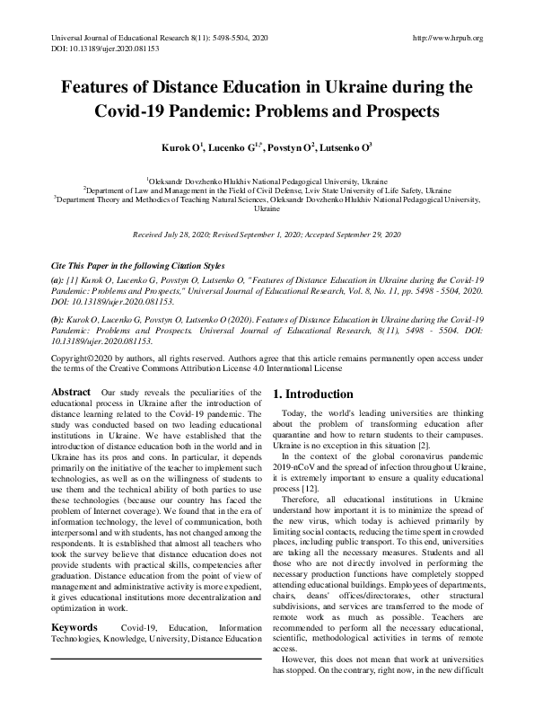 (PDF) Features of Distance Education in Ukraine during the Covid-19 ...