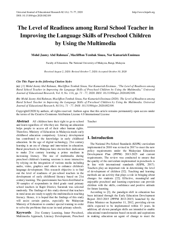 (PDF) The Level of Readiness among Rural School Teacher in Improving ...