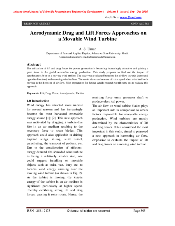 (PDF) Aerodynamic Drag and Lift Forces Approaches on a Movable Wind Turbine