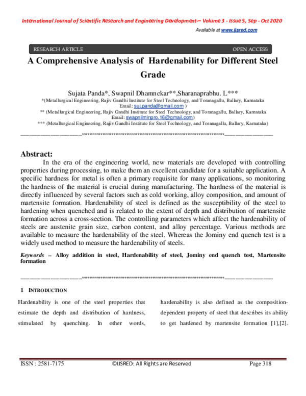 (PDF) A Comprehensive Analysis of Hardenability for Different Steel Grade