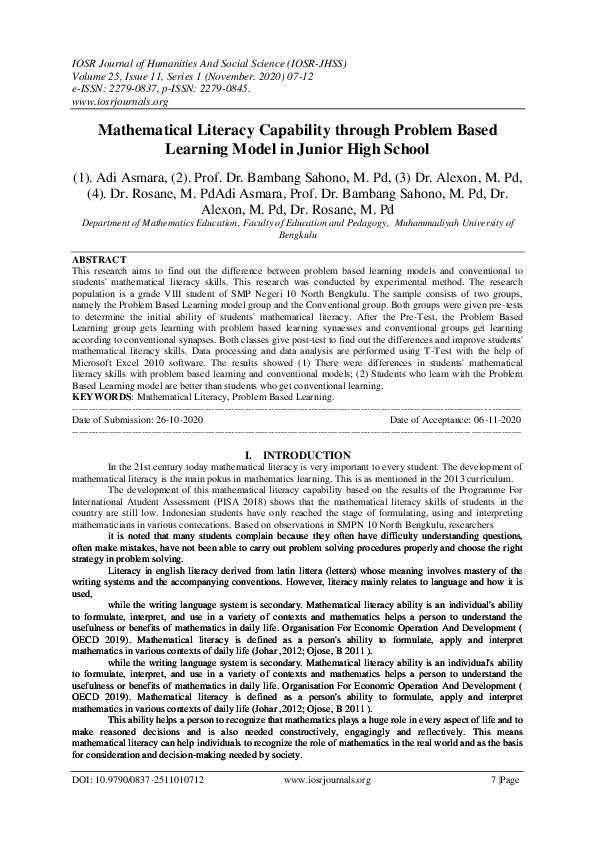 (PDF) Mathematical Literacy Capability through Problem Based Learning ...