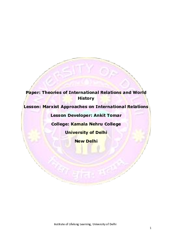 (PDF) Marxist Approaches on International Relations