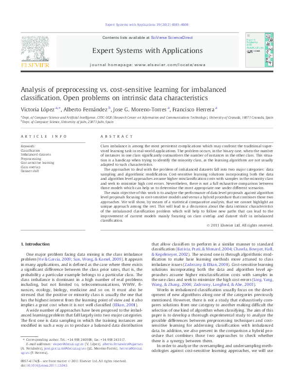 (PDF) Analysis of preprocessing vs. costsensitive