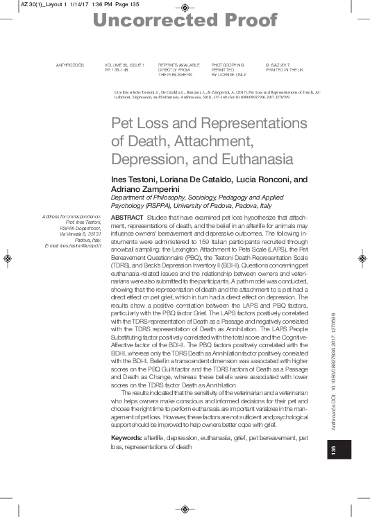 (PDF) Pet Loss and Representations of Death, Attachment, Depression