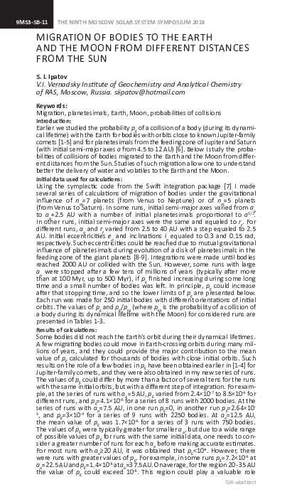 (PDF) Migration of bodies to the Earth and the Moon from different ...